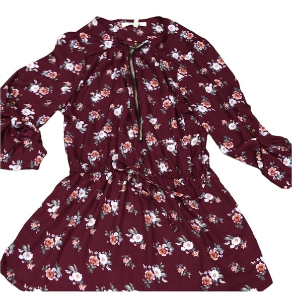 Wishful Park NWT cranberry color floral zip up top - Picture 1 of 4
